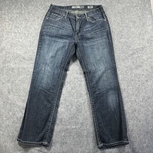 BKE Jeans Mens 33S (31x30) Blue Derek Straight Embroidered Denim Western Cowboy